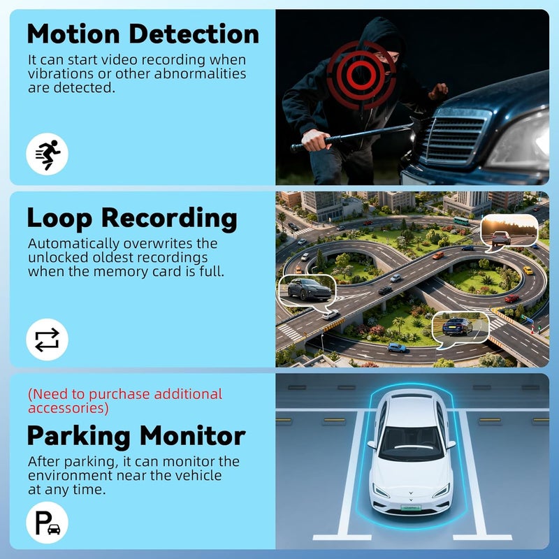 UNITOPSCI Mirror Dash Cam 4.5 Inch Rear View Mirror Camera 1080P Front and 480P Rear View Dual Cameras with 32G Card, Motion Detection, Night Vision, Parking Assistance, Loop Recording，Exposure Adjustment - Image 5